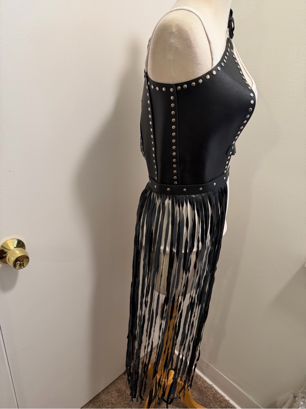 Black Fringe Faux Leather Harness Belt - Women Accessories